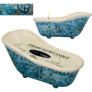 9068 On A Wick And A Prayer Victorian Bath Tub Candle Blue Black Peony