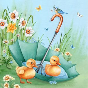Ducklings And Umbrella
