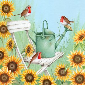 Robin And Sunflowers